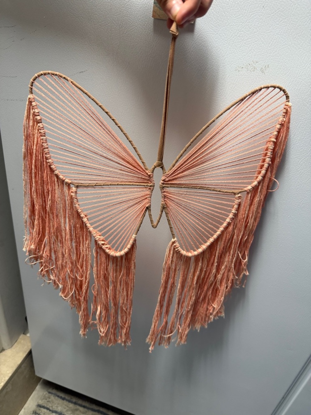 Handmade Peach Macrame Butterfly Wall Hanging